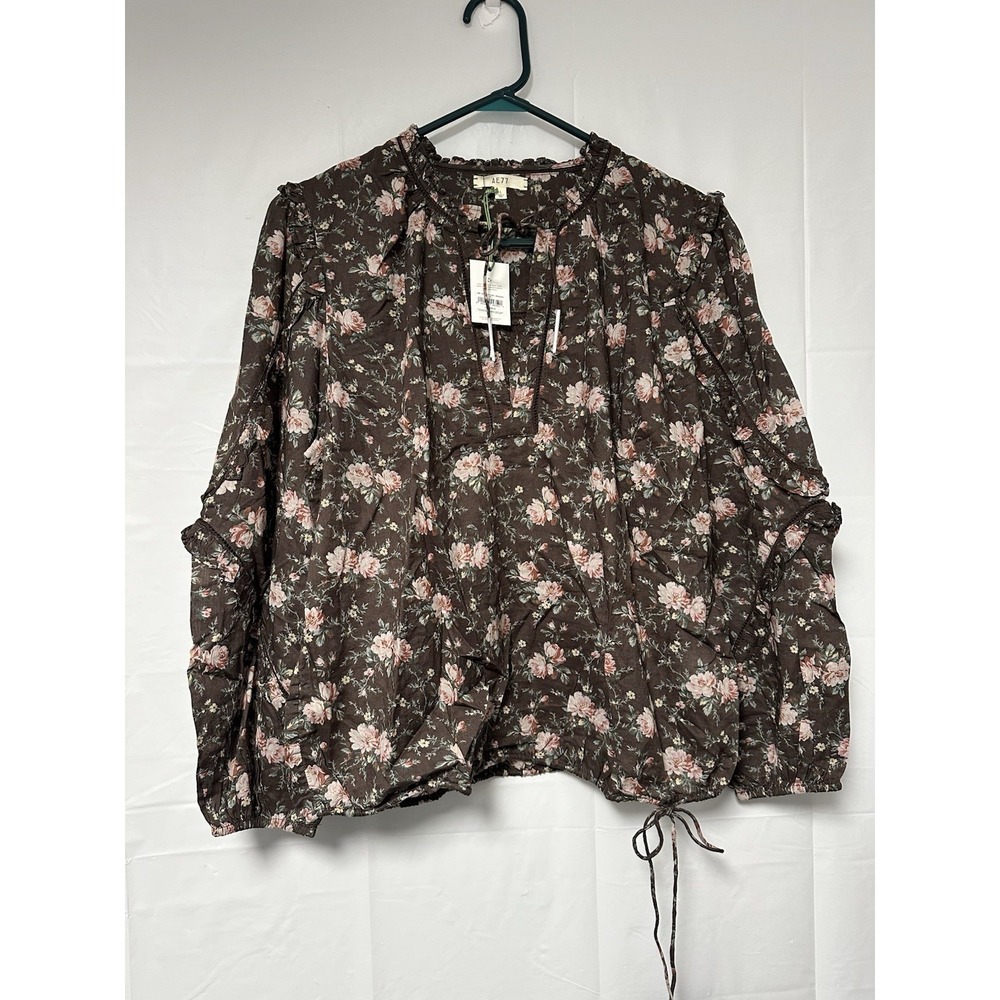 NWT American Eagle AE77 Womens LG 100% Organic Cotton Boho Flowy Floral Blouse